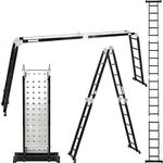 ALDORR 4x5 Professional Folding Ladder with Platform Aluminum - Multi-purpose - Load Capacity up to 150kg - Foldable - Safe and Reliable (EN131) - Extendable Ladder - 330LB / 150 KG