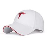 ARKOSKNIGHT Adjustable Embroidered Baseball Caps Tesia-Logo Racing Motor Hat Fashion Street Dancing Sports Travel(White-Red)