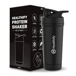 Healthify Shaker For Gym Premium Stainless Steel Bottle 700ml, Patented Design With Perfect Mixing System, Heavy-Duty Leak-Proof Gym Protein Shaker Bottles For Pre & Post Workout, Sipper -Black