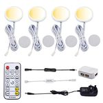 AIBOO LED Under Cabinet CCT Puck Lights Warm+White, Double Colour Cupboard Lighting with Dimmable RF Remote Controller for Kitchen Counter Shelf (4 Pack)