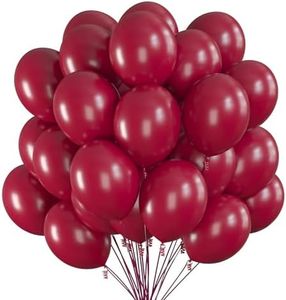 Prextex 75 Garnet Red Party Balloons 12 Inch Deep Red Balloons with Matching Color Ribbon for Themed Party Decoration, Weddings, Baby Shower, Birthday Parties Supplies or Arch Décor - Helium Quality
