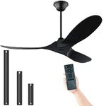 70 Inch Wood Ceiling Fan Outdoor Ceiling Fans for Patios Waterproof, Black Ceiling Fan No Lights Damp Rated 3 Blade Large Airflow Indoor Outdoor Large Ceiling Fan for Exterior House Porch Gazebo