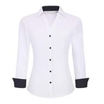 ALEX VANDO Womens Dress Shirts Wrinkle Free Regular Fit Long Sleeve Stretch Work Shirt,White,S