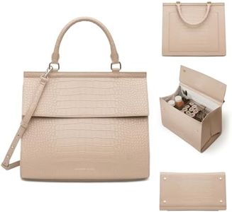 Modern Picnic Vegan Leather Large Lunch Bag for Women, Cooler Lunch Bag for Girls Easily Wipeable, Adjustable Shoulder Strap, Women’s Lunch Bags for Work/Office/Outdoor (Cream) As Seen on Shark Tank