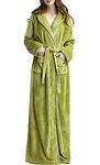 DSNOW Ladies Dressing Gown Soft Fleece Women Gowns Robe Bathrobe Loungewear for her Grass, Grass Green, XL