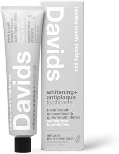 Davids Natural Charcoal Toothpaste, Peppermint, Whitening, Antiplaque, Fluoride Free, SLS Free, 160ml, Metal Tube, Tube Roller Included