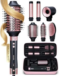 ELLA BELLA® 6 in 1 Professional Hot Air Styler Dual Voltage • Powerful Hair Dryer & Straightener Set • Styling Without Heat Damage • Fast Drying Curling Volumizing Straightening • with Travel Case