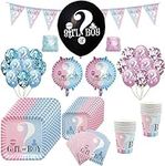 Gender Reveal Party Kit, Baby Girl or Boy Reveal Party Decoration Supplies with Pick and Blue Balloon, Banner for 16 Guests Party Decoration Kit