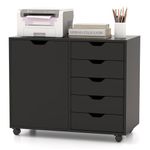 COSTWAY Mobile File Cabinet, Drawer Lateral Stationery Storage Organiser Chest with Wheels, Home Office Printer Stand Side Filing Cupboard (5 Drawers+1 Door, Black)