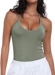 Caracilia Women Workout Tank Tops Racerback V Neck Yoga Gym Camis Sleeveless Basic Shirts 2025 Summer Clothes Army Green Large