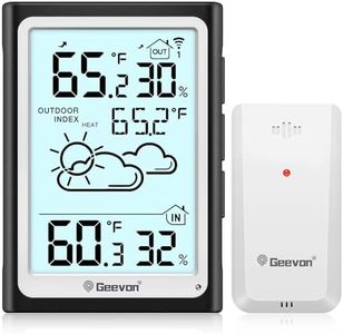 Geevon Large Display Digital Thermometer Hygrometer, Accurate Indoor Outdoor Temperature Humidity Monitoring, Wireless Weather Station with 200ft/60m Range Remote Sensor, Black