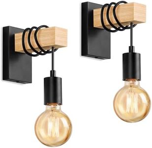 Lightess 2 Pack Wooden Wall Light Vintage Industrial Wall Sconce Light Indoor Rustic Wall Light E27 Bulb Base Wall Lighting Fixture for Living Room Stair Hallway Gate Restaurant Wall Lamp -Black