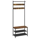 VASAGLE Coat Rack with Shoe Storage, Hall Tree, Coat Stand with Shoe Bench for Hallway, 9 Movable Hooks, Top Bar, 32.2 x 64 x 180 cm, Bedroom, Industrial, Rustic Brown and Black HSR411B01