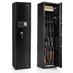 COSTWAY Gun Cabinet, 5 Rifles Gun Safe with Digital Keypad, Emergency Keys, Lockable Ammo Compartment & Storage Pockets, Electronic Shotgun Safe Rifle Security Cabinet for Home Long Gun and Pistols