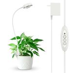 SANSI Grow Lights for Indoor Plants, Pot Clip LED Plant Light for Growing Full Spectrum, Plant Growing Lamp with 4-Level Dimmable, Auto On Off 3 6 12 Hrs Timer for Pot Plants, White 10W 1-Pack