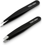 YISCOKO Professional Tweezers for Facial Hair Women,Stainless Steel Eyebrow Tweezers (2 Pcs,Black)
