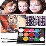 Halloween Face Paint for Kids, Face Painting, 15 Large Paints, 40 Stencils, 2 Brushes, Professional Face Paint Palette, Non-Toxic Body Paint Set Makeup Kit for Kids & Adults