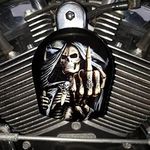 Motorcycle Cowbell Horn Cover, Harley Custom Skull Cowbell Horn Cover, Halloween Motorcycle Reaper Decoration - Gothic Death Harley Custom Made Biker Gifts. (Death with the Middle Finger)