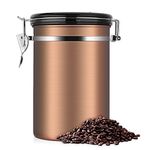 Coffee Container,Stainless Steel Brown Vacuum Sealed Food Storage Coffee Canister (22 OZ)