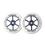 CLAS FOX 110mm One Pair Pro Stunt Scooter Wheels with ABEC-9 Bearings CNC Metal Core (2pcs) (White PU Blue Core)