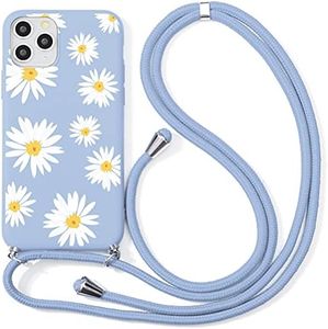 Yoedge Funda con Cuerda para Apple iPhone 14 Plus 6,7",Púrpura Claro TPU Silicona Mate Case con Lindo Patrón Dibujos Animados con Colgante Ajustable Correa de Cordón Cárcasa para iPhone 14 Plus,Flor 3
