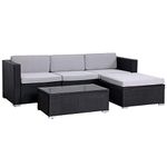 EVRE California Black Outdoor Rattan Garden Furniture Conversation Set with Handwoven PE Wicker Sectional Sofa Glass Top Table Cushions for Patio Deck Conservatory