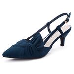 Greatonu Womens Blue Comfy Leather Insole Pointy Toe Hitten Heel Bow Tie Slingback Court Shoes Size 3 UK/36 EU