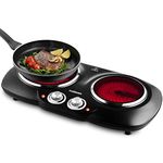 Hot Plate, CUSIMAX 2100W Portable Hob Ceramic Hot Plate for Cooking, Double Infrared Burner with Adjustable Temperature Control, Glass Plate Electric Hob, Easy to Clean, Stainless Steel, Black