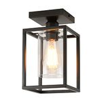 IHENGYANLT 1 Pack Semi Flush Mount Ceiling Light,Black Metal Frame Ceiling Light Fixture with Clear Glass Shade, Farmhouse Light Fixture for Kitchen Island Entryway Porch Foyer