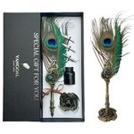 VANGOAL Peacock Feather Pen and Ink Set with Gift Box, Vintage Quill Pen for Writing, Calligraphy Pen Set for Office Supplies, Birthday, Wedding, Christmas Gift (Green - Peacock Feathers)