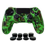 Hikfly Silicone Controller Cover Skin Protector Case Faceplates Kits for Sony Playstation 4 PS4/PS4 Slim/PS4 Pro Cntroller Video Games(1x Camouflage Cover with 8 x FPS Pro Thumb Grips Caps)(Green)