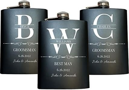 Juego de 3 frascos personalizados para padrinos de boda, frascos de acero inoxidable de 8 onzas, frascos de cadera para recuerdos de boda, juego de regalo para padrino y padrino de boda, color negro