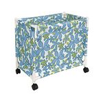 HOKIPO Oxford Fabric Laundry Basket With Wheels | Laundry Hamper with Lid Cover | Rolling Laundry Clothes Basket Trolley, 46x54x34 cm, Blue (AR3711)