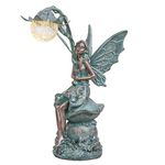 TERESA'S Collections Garden Statues Fairy Sculptures & Statues, Solar Outdoor Lights Garden Figurines Outdoor Decor, Patina Bronze Garden Art for Porch Yard Decor Best Gifts for Mom Mother Day 13.8''