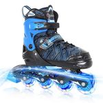 Nattork Adjustable Inline Skates for Kids Boys & Girls, Blue Black Red with Light up Wheels, Youth Blade Roller Skating for Beginners (Blue, Medium-Big Kid(32-36))