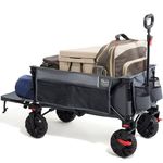 TIMBER RIDGE Festival Trolley 300L with Brakes, Folding Beach Trolley Cart with Tailgate, 135kg Collapsible Wagon Detachable Wide Wheels & Adjustable Handle for Outdoor Camping Garden, Grey