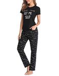 EISHOPEER Women's Pajama Set Cute Printed Short Sleeve Top and Long Pants Soft Loungewear Sleepwear Pjs Sets, A -Black Eye-women, Small