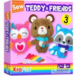 KRAFUN Sewing Kit for Kids Age 7 8 9 10 11 12 Beginner My First Art & Craft, Includes 3 Stuffed Animal Dolls, Instructions & Plush Felt Materials for Learn to Sew, Embroidery - Teddy, Raccoon and Owl