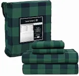 LANE LINEN Cotton Flannel Sheets Set Cal King Size - Brushed for Extra Softness - Cotton Flannel Cal King Size Sheets Set - Warm & Cozy Cotton Sheets with 15" Deep Pocket - Buffalo Checks Green