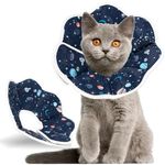 Soft Cat Cone, Adjustable Cat Recovery Collar After Surgery Prevent from Licking Wounds, Comfortable Pet Elizabethan Collar for Cats Kittens and Puppies (Planets, S 16.5cm-21.5cm)