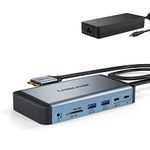 USB C Docking Station for MacBook Pro Air w/150W Power Adapter, Lemorele 12 in 2 Dual 4K@60Hz Laptop Docking Station 2 HDMI 2.0, 18W PD 3.0 5Gbps, USB-C 3.0 & 4 USB 3.0, 1Gbps Ethernet SD/TF Audio