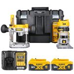 DeWalt DCW604NT 18V Brushless Router Trimmer with 2 x 5.0Ah Batteries & Charger in T-Stak Case