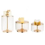 Gold Cake Stand Set of 3, Metal Mirror Cake Stand Cake Pedestal With Crystal Pendants and Beads, Cupcake Candy Birthday Party Wedding Party Dessert Display Stands