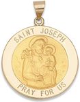 RP 14k Yellow Gold Polished Saint Joseph Round Pendant Medal, 7/8" Size of Nickel