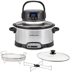 Hamilton Beach 6 Quart Programmable Slow Cooker With Flexible Easy Programming, 5 Cooking Times, Air Fry Lid with 4 Settings, Dishwasher-Safe Crock, Silver (33061)