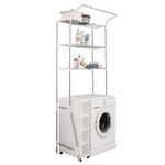 BAOYOUNI 3-Tier Laundry Room Shelf Over Washing Machine Storage Utility Rack Above Toilet Washer Dryer Clothes Hanger Width Adjustable Bathroom Organization Space Saving Shelving Units, Ivory