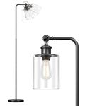 EDISHINE Industrial Floor Lamp, 63" Modern Standing Lamp with Glass Shade, LED Floor Lamp for Living Room Bedroom, Adjustable Shade, Bulb Included, E27 Socket, Black