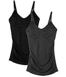 DAISITY Womens Maternity Nursing Tank Cami for Breastfeeding with Adjustable Straps, Black+grey, Large