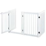 PawHut Free Standing Wooden Pet Gate Indoor Dog Barrier Foldable Step Over Doorway Fence Safety Gate with Open Door Z Shape 4 Panel White