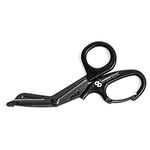 Fluoride Coated EMT Trauma Shears with Carabiner - Stainless Steel Bandage Scissors for Surgical, Medical Purposes - Sharp Scissor Perfect for EMS, Doctors, Nurses, Cutting Bandages [Tactical Black]